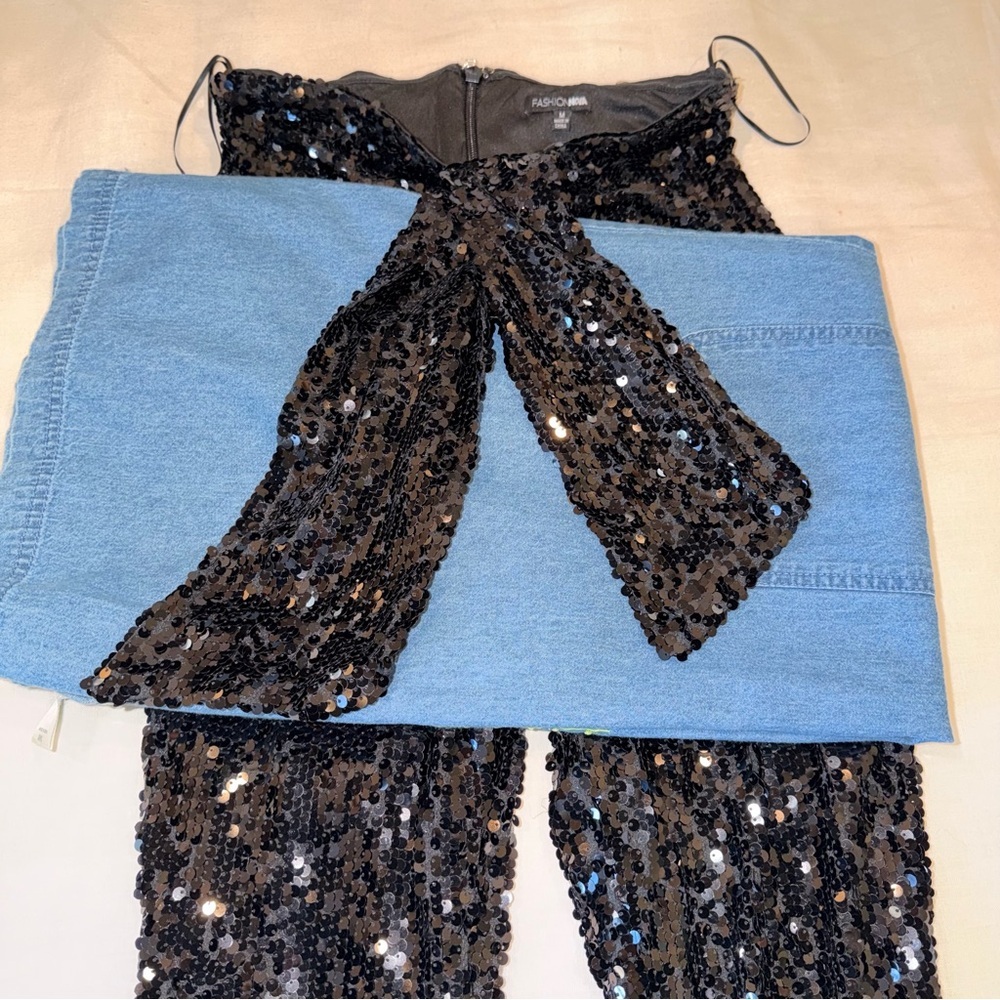 Fashion Nova Black Sequin Pants High Rise Party Club Festival Glam S Night Out - Picture 5 of 12